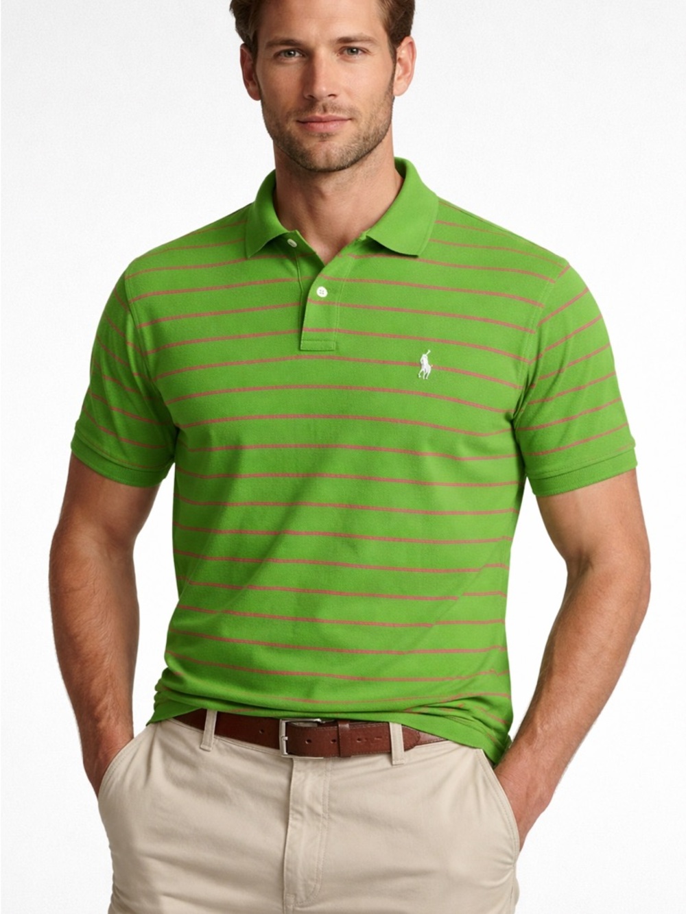 Ralph Lauren Polo shirt sz XL lime with Thin pink Stripes vintage 90’s